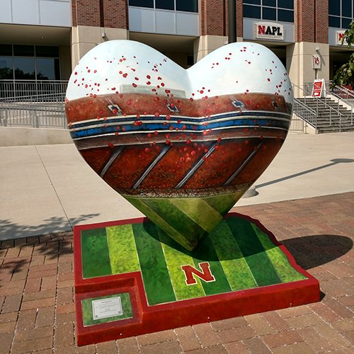 Heart sculpture outside Memorial Stadium